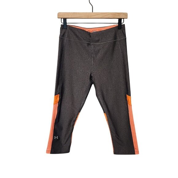 Under Armour sz M  cropped activewear compression leggings gray orange - Picture 1 of 9